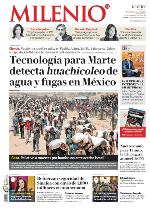Portada de Milenio del lunes, 28 de julio de 2025