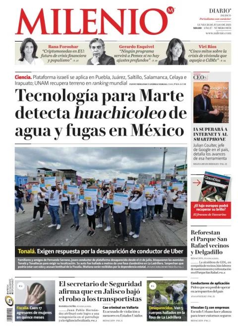 Portada de Milenio Jalisco del lunes, 28 de julio de 2025
