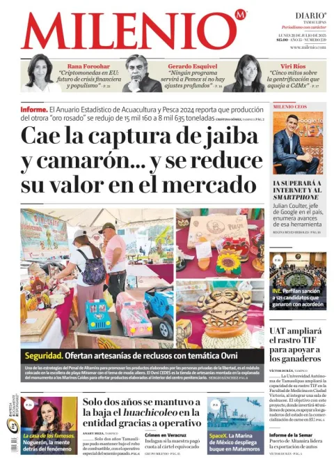 Portada de Milenio Tamaulipas del lunes, 28 de julio de 2025