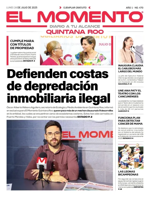 Portada de El Momento Quintana Roo del lunes, 28 de julio de 2025