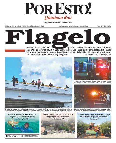 Portada de Por Esto (quintana Roo Chetumal) del lunes, 28 de julio de 2025