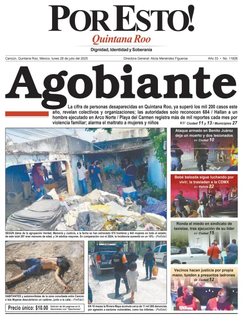 Portada de Por Esto (quintana Roo Cancun) del lunes, 28 de julio de 2025