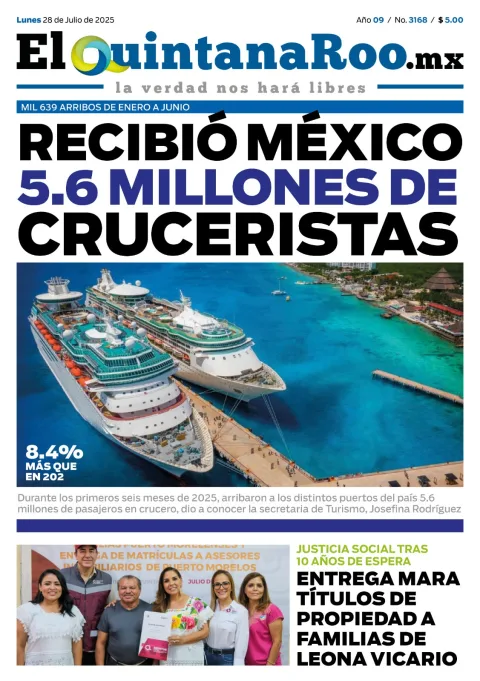 Portada de El Quintana Roo (portada) del lunes, 28 de julio de 2025