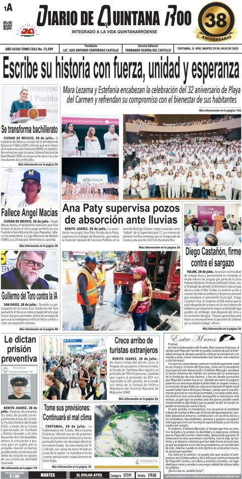 Portada de Diario de Quintana Roo (portada)