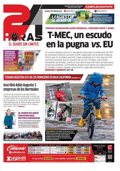 Portada de 24 Horas del martes, 29 de julio de 2025