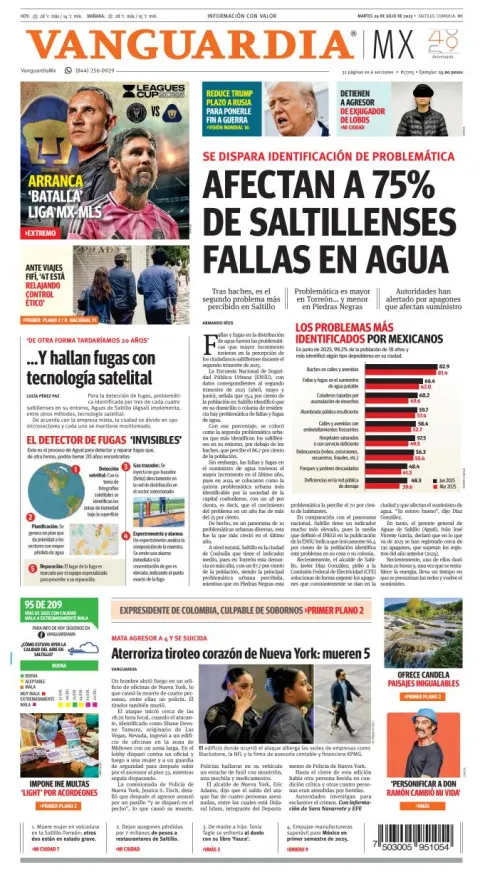 Portada de Vanguardia del martes, 29 de julio de 2025