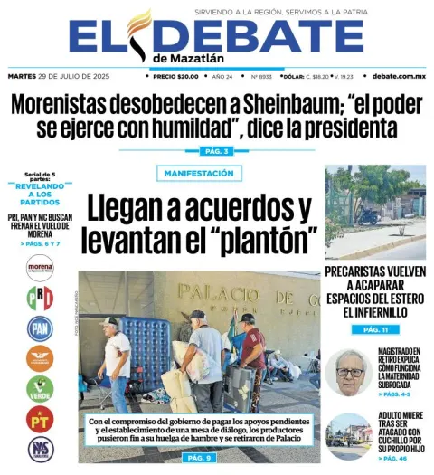 Portada de El Debate de Mazatlan del 2025-07-29