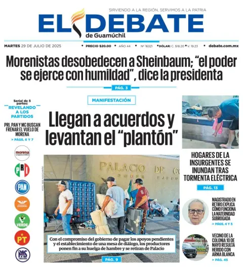 Portada de El Debate de Guamuchil del 2025-07-29