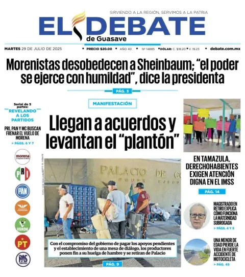 Portada de El Debate de Guasave del 2025-07-29