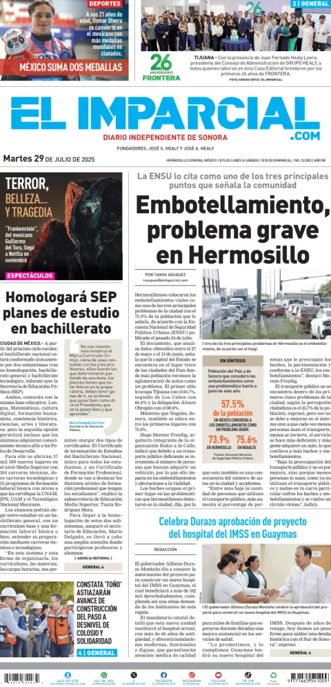 Portada de El Imparcial del martes, 29 de julio de 2025