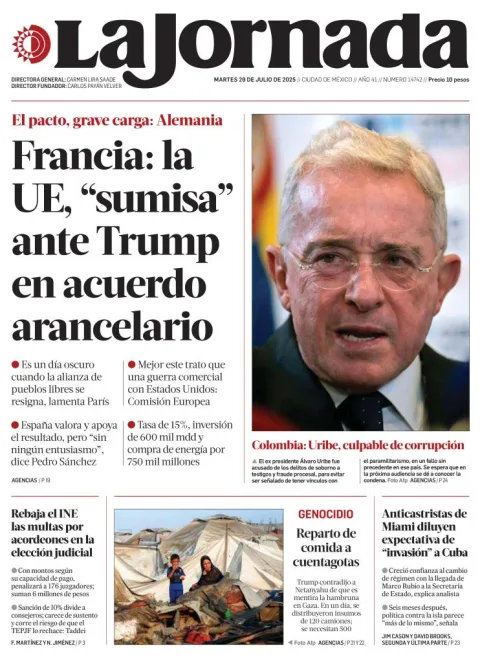 Portada de La Jornada del martes, 29 de julio de 2025