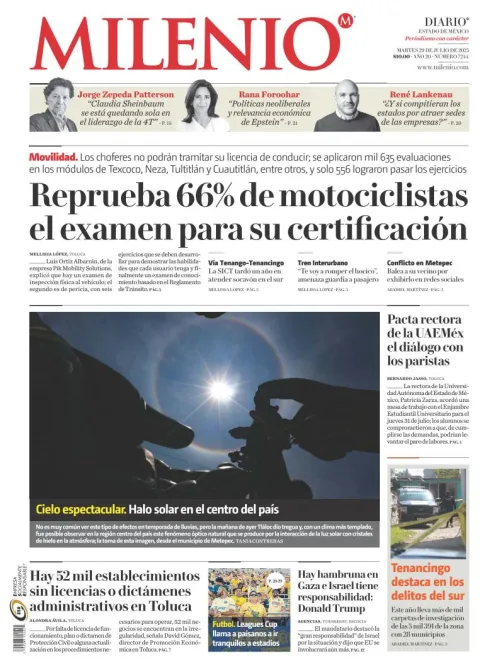 Portada de Milenio Edo de Mexico del martes, 29 de julio de 2025
