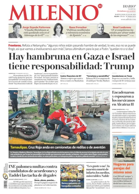 Portada de Milenio del martes, 29 de julio de 2025