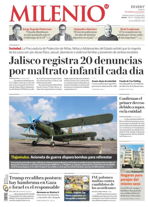 Portada de Milenio Jalisco del martes, 29 de julio de 2025