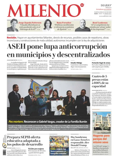 Portada de Milenio Hidalgo del martes, 29 de julio de 2025