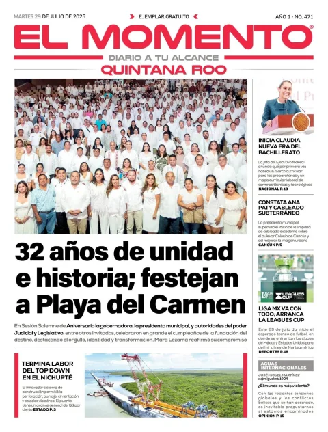 Portada de El Momento Quintana Roo del martes, 29 de julio de 2025