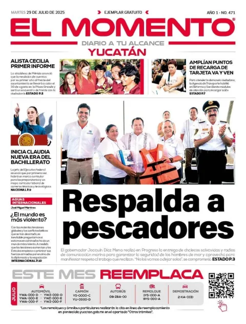 Portada de El Momento Yucatan del martes, 29 de julio de 2025