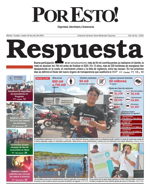 Portada de Por Esto (merida, Yucatan) del martes, 29 de julio de 2025