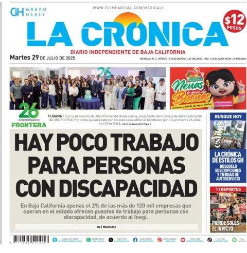 Portada de La Cronica del martes, 29 de julio de 2025