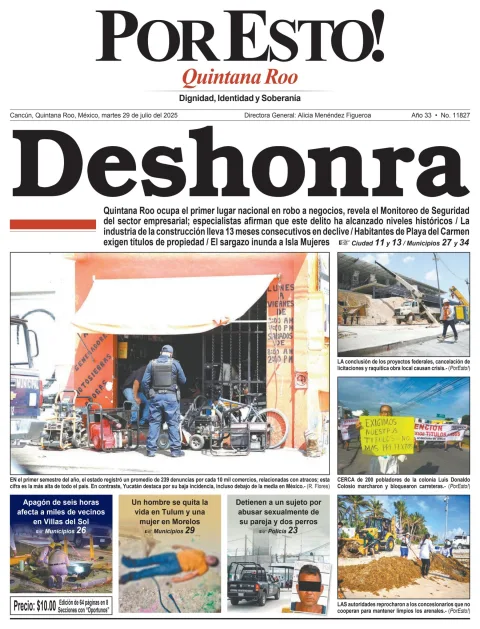 Portada de Por Esto (quintana Roo Cancun) del martes, 29 de julio de 2025