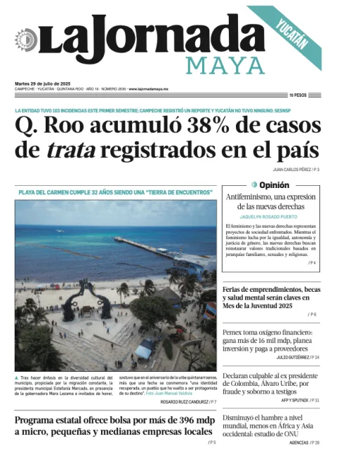 Portada de La Jornada Maya Yucatán del martes, 29 de julio de 2025