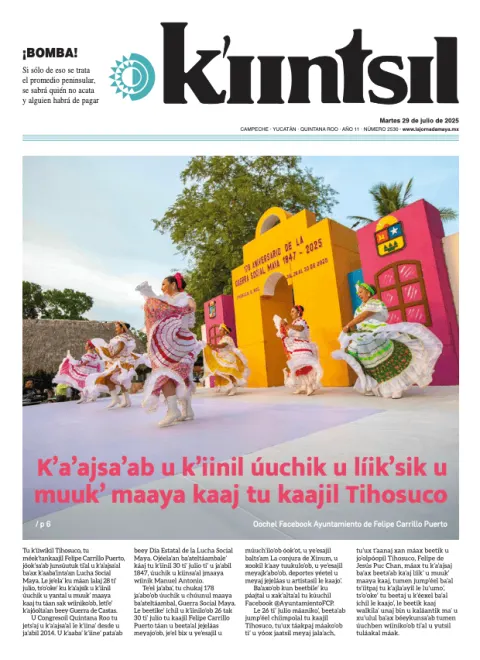 Portada de La Jornada - Kiintsil del martes, 29 de julio de 2025