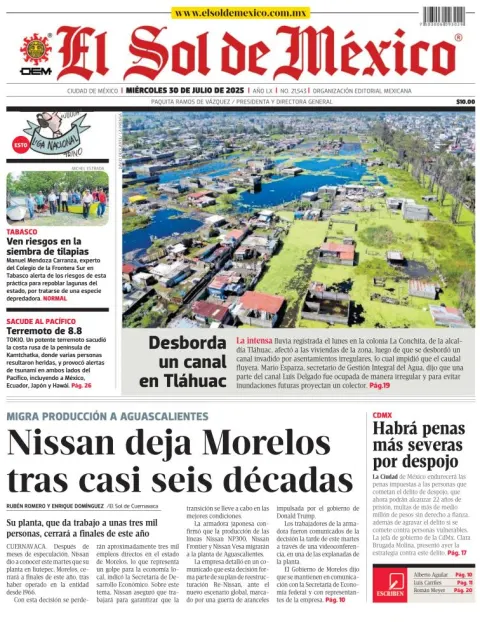 Portada de El Sol de Mexico