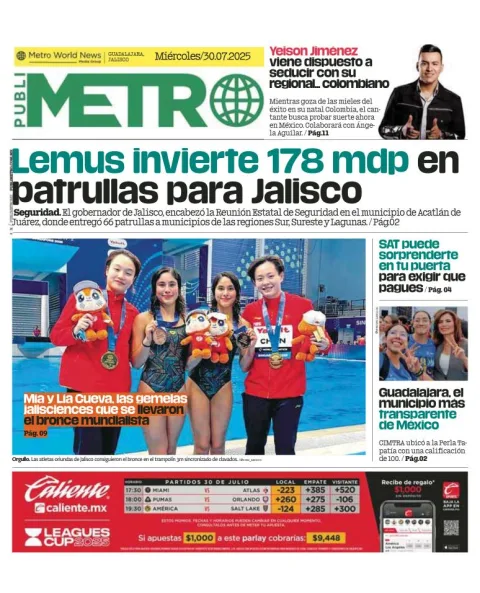 Portada de Publimetro Guadalajara del 2025-07-30