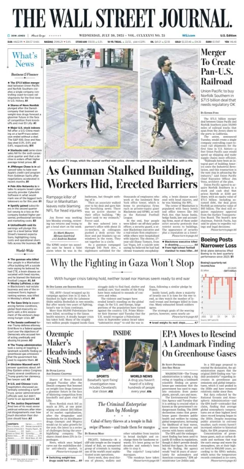 Portada de The Wall Street Journal del miércoles, 30 de julio de 2025