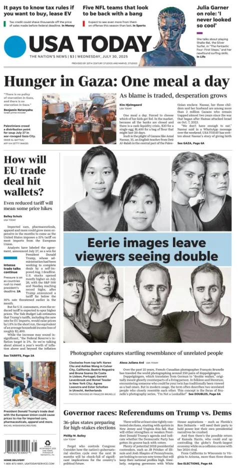 Portada de Usa Today del miércoles, 30 de julio de 2025