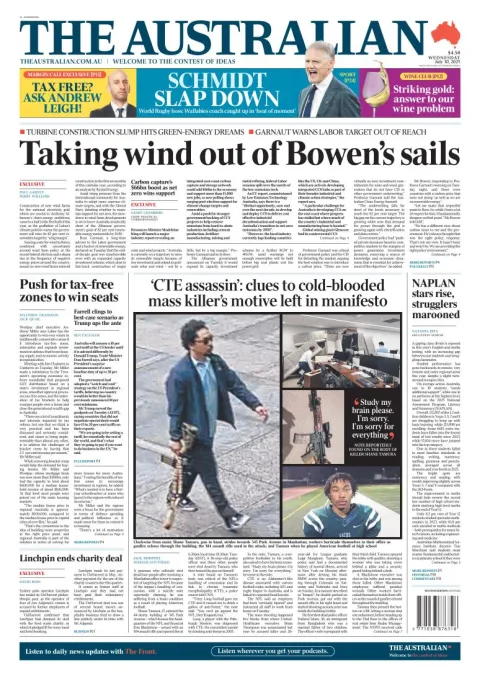Portada de The Australian del miércoles, 30 de julio de 2025