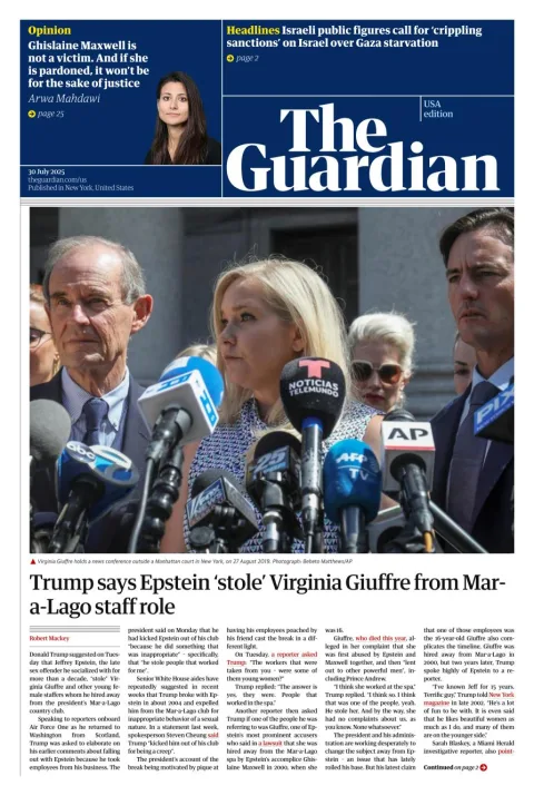 Portada de The Guardian (usa) del 2025-07-30