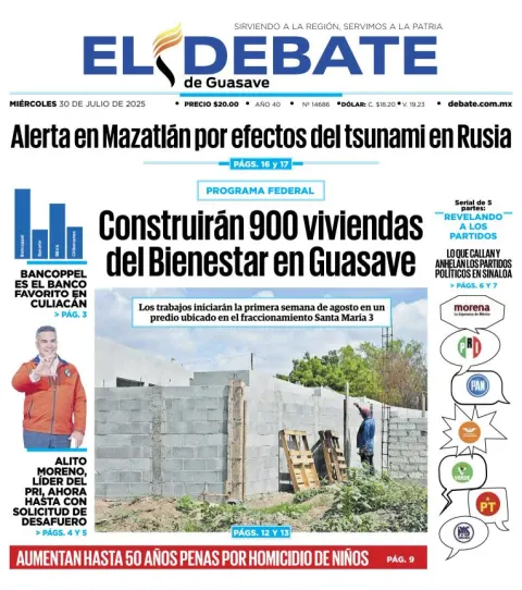 Portada de El Debate de Guasave del 2025-07-30