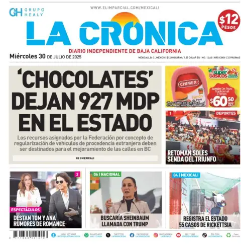 Portada de La Cronica del miércoles, 30 de julio de 2025