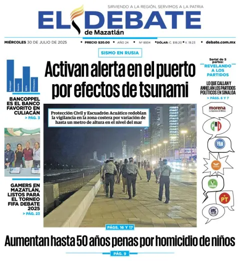 Portada de El Debate de Mazatlan del 2025-07-30