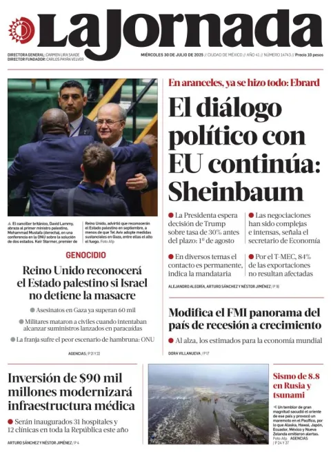 Portada de La Jornada del miércoles, 30 de julio de 2025