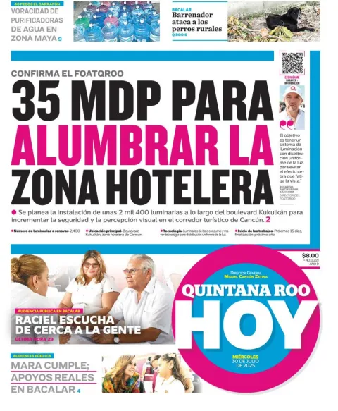 Portada de Quintana Roo Hoy del 2025-07-30