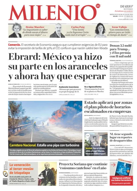 Portada de MILENIO del miércoles, 30 de julio de 2025