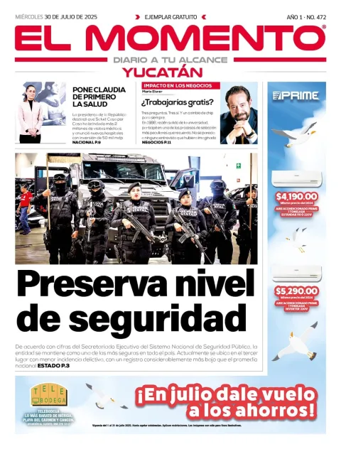 Portada de El Momento Yucatan del miércoles, 30 de julio de 2025