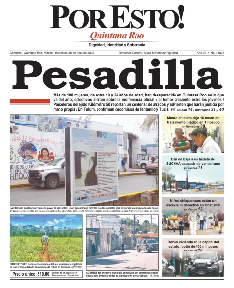 Portada de Por Esto (quintana Roo Chetumal) del miércoles, 30 de julio de 2025