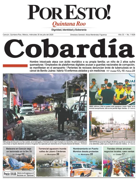 Portada de Por Esto (quintana Roo Cancun) del miércoles, 30 de julio de 2025