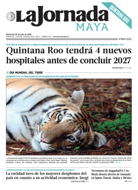 Portada de La Jornada Maya Quintana Roo del miércoles, 30 de julio de 2025