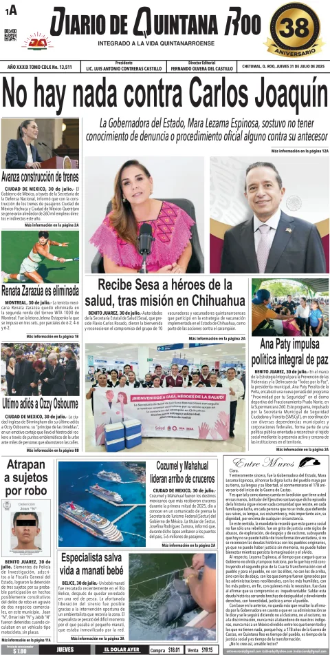 Portada de Diario de Quintana Roo (portada)