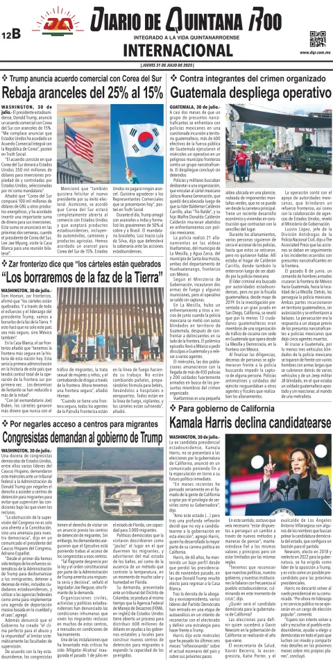 Portada de Diario de Quintana Roo (contra Portada)