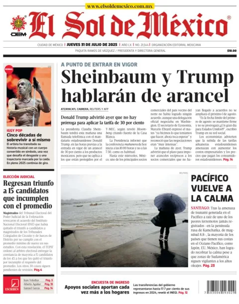 Portada de El Sol de Mexico
