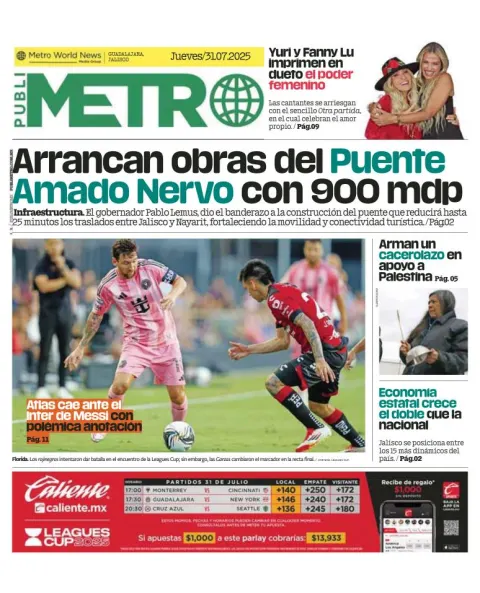 Portada de Publimetro Guadalajara del 2025-07-31