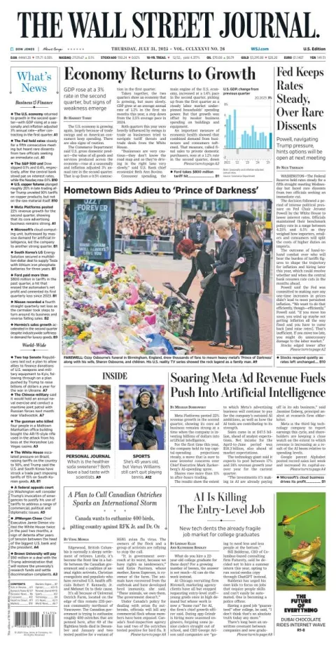 Portada de The Wall Street Journal del jueves, 31 de julio de 2025