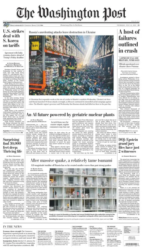 Portada de The Washington Post del jueves, 31 de julio de 2025