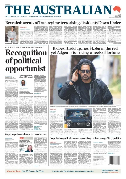 Portada de The Australian del jueves, 31 de julio de 2025