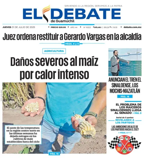 Portada de El Debate de Guamuchil del 2025-07-31